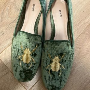 Green velvet loafer
